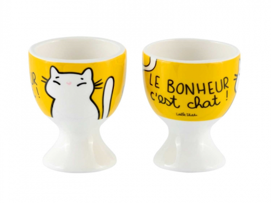 Coquetier le bonheur c'est chat (lot de 2)